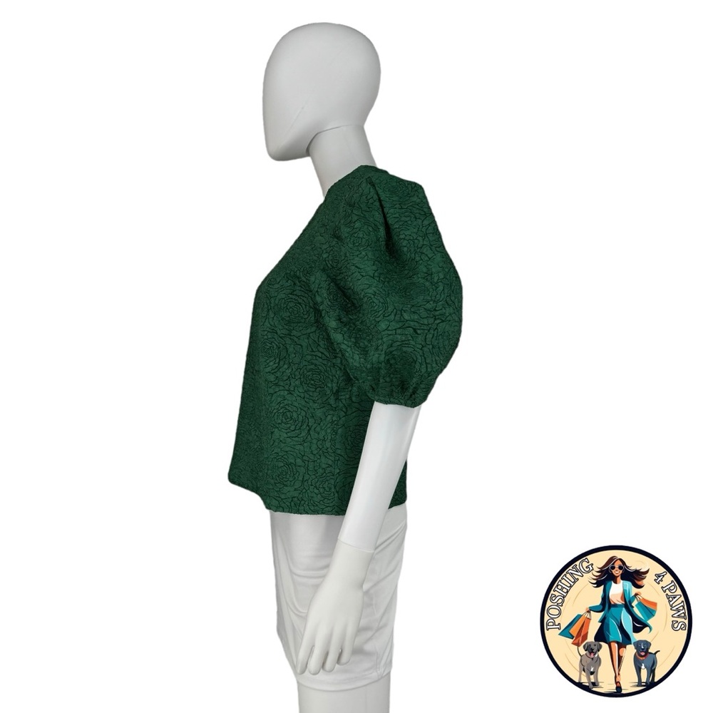 Hyacinth House NEW Green Jacquard Floral Puff Sleeve Noelle Blouse Size XS - Picture 6 of 9